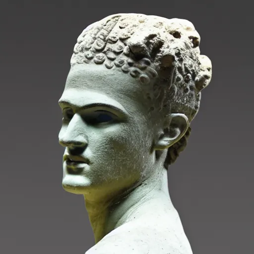 Prompt: an ancient greek clay statue of antoine griezmann, the british museum