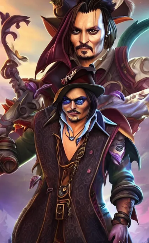 Prompt: Johnny Depp as a character in the game League of Legends, with a background based on the game League of Legends, detailed face, old 3d graphics