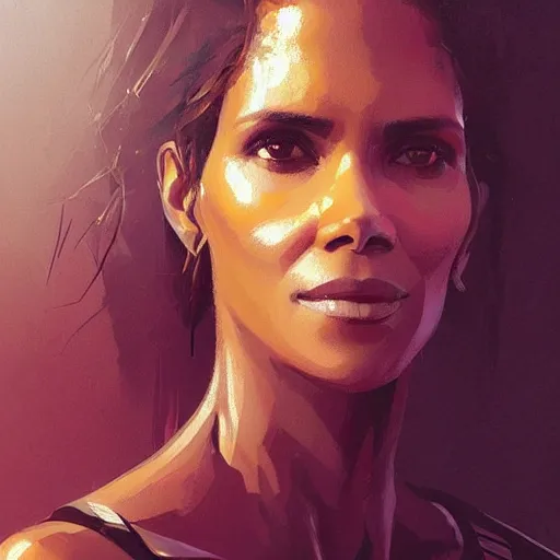 Image similar to “ portrait of halle berry by greg rutkowski, young, attractive, highly detailed portrait, scifi, digital painting, artstation, concept art, smooth, sharp foccus ilustration, artstation hq ”