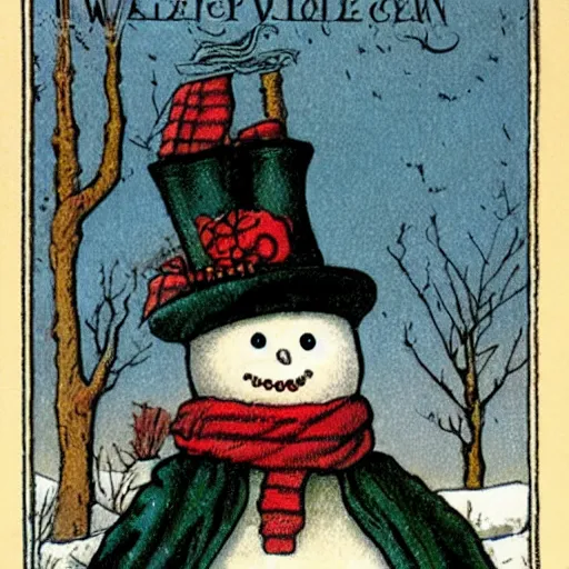 Image similar to victorian snowman illustration greeting card by walter crane