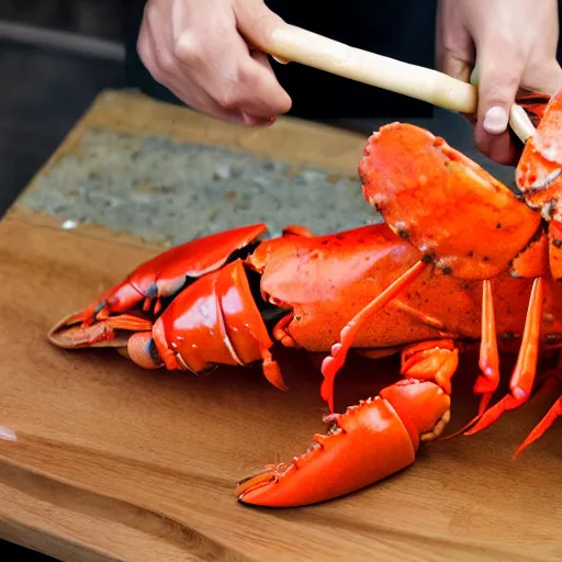 Image similar to human sized humanoid lobster sharpening a carrot