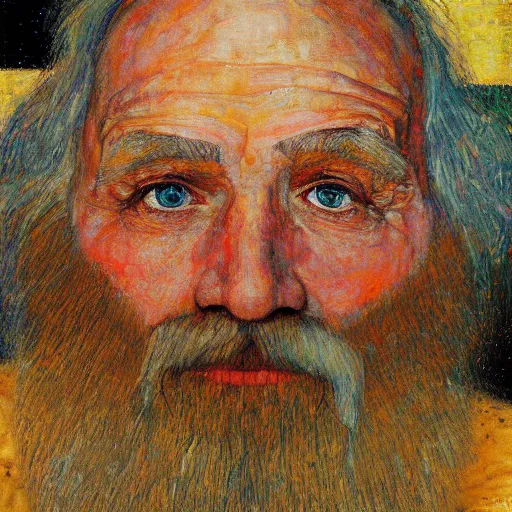 Prompt: detailing character concept portrait of old man by Gustav Klimt, on simple background, oil painting, middle close up composition