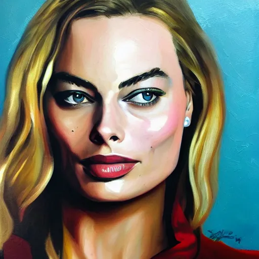 Image similar to margot robbie, oil painting, renascentist