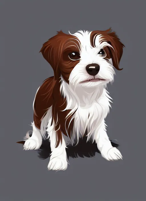 Image similar to a very cute long haired jack russell terrier puppy. he is white with brown spots and brown patches over both eyes. clean cel shaded vector art. shutterstock. behance hd by lois van baarle, artgerm, helen huang, by makoto shinkai and ilya kuvshinov, rossdraws, illustration, art by ilya kuvshinov