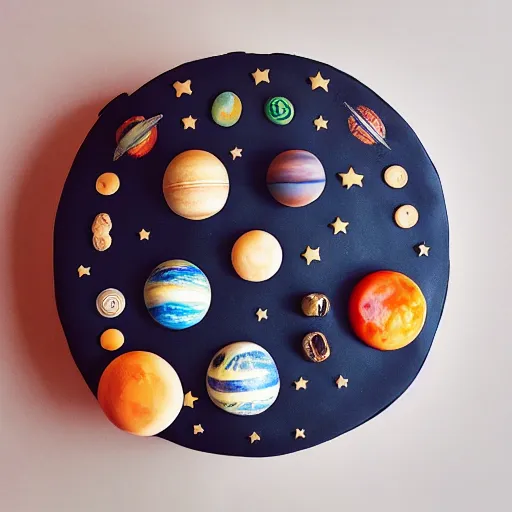 Prompt: A cake with all planets on it, behance, artstation