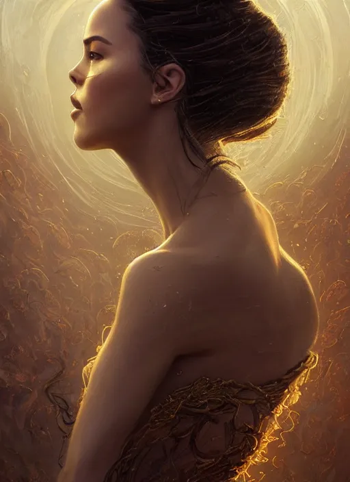 Prompt: portrait of Catriona Gray as a ever reaching Goddess of despair, cinematic, intricate story, blind and hungry souls around. a futuristic diety, fantasy, intricate, elegant, human anatomy, natural light, golden hour, highly detailed, digital painting, artstation, wide angle, smooth, sharp focus, illustration, art by brom, tian zi and WLOP and alphonse mucha, masterpiece, 3d blender, mitch foust, Clyde Caldwell, dof