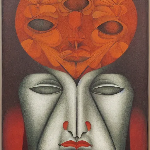 Image similar to floral face portrait by leonetto cappiello and wojciech siudmak and ernst fuchs, anni albers, oil on canvas