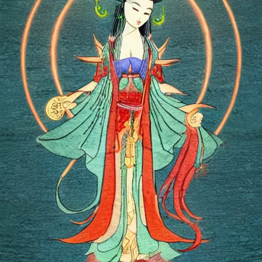 Prompt: Elven goddess in the style of Chinese watercolor,