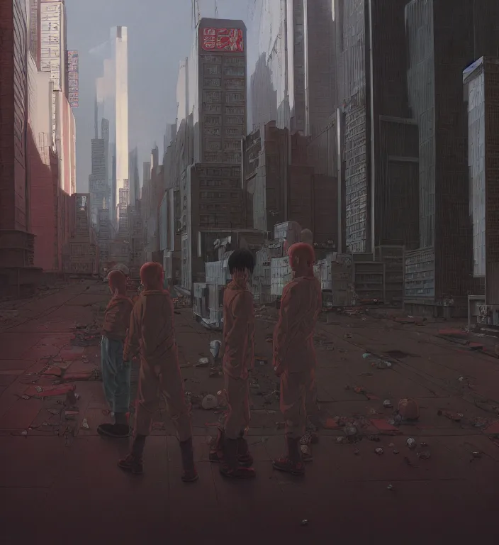 Image similar to hyperrealism aesthetic highly detailed photography of characters in akira scene, characters with hyperrealism highly detailed faces. from akira by katsuhiro otomo and alejandro hodorovski and denis villeneuve and gregory crewdson style with many details by mike winkelmann and vincent di fate in sci - fi style. volumetric natural light hyperrealism photo on dsmc 3 system