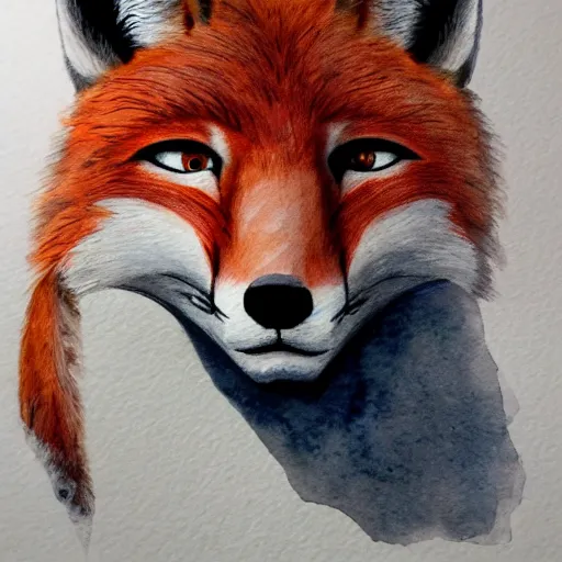 Prompt: water color on paper, foxy animatronic portrait, highly detailed, artstation, masterpiece, award - winning,