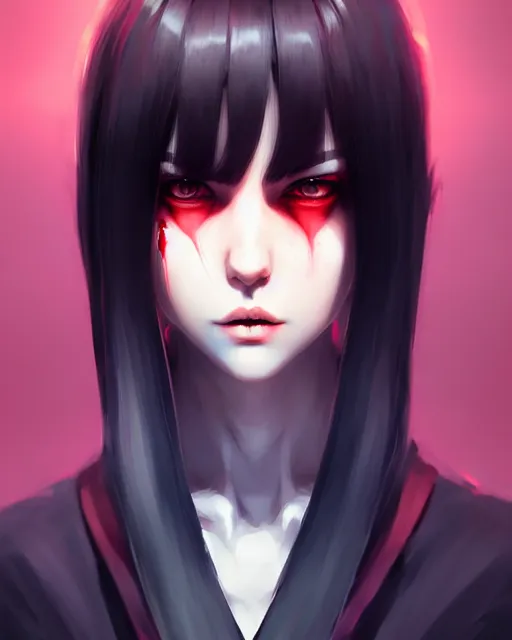 Image similar to sharp hq rendering, vampire, character portrait, concept art, painterly, fanart, highly detailed in the style of wlop by ilya kuvshinov, wenjun lin, sakimichan, artgerm, angular asymmetrical design, chinese artist, eastern art style, nixeu