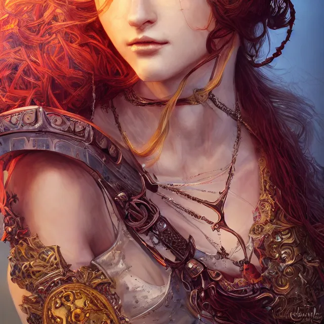 Image similar to studio portrait of lawful good colorful female holy knight paladin as absurdly beautiful, elegant, young sensual pretty woman, ultrafine hyperrealistic detailed face illustration by kim jung gi, irakli nadar, intricate linework, sharp focus, bright colors, matte, octopath traveler, final fantasy, unreal engine highly rendered, global illumination, radiant light, intricate environment