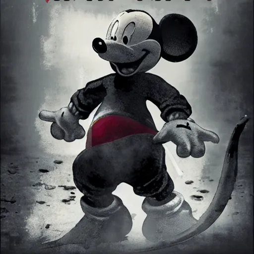 Prompt: Mickey Mouse in Darksouls, screenshot, game magazine