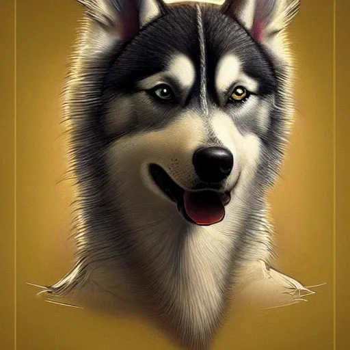 Prompt: beautiful detailed picture of a rastafarian husky, intricate, elegant, highly detailed, my rendition, digital painting, artstation, concept art, smooth, sharp focus, illustration, art by artgerm and greg rutkowski and alphonse mucha