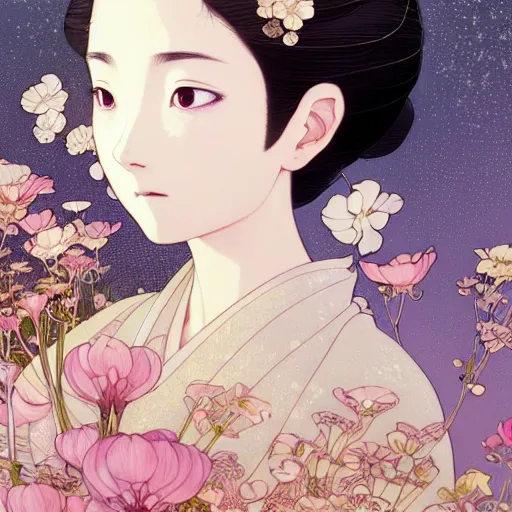 Prompt: a beautiful exquisite delicate hyperdetailed character design 4 k wallpaper illustration of a divine princess, victo ngai style, elegant, finely detailed perfect face, style of studio ghibli, makoto shinkai, raphael lacoste, louis comfort tiffany, denoise, deblurring, artgerm, james jean, ross tran, alphonse maria mucha, chinese style