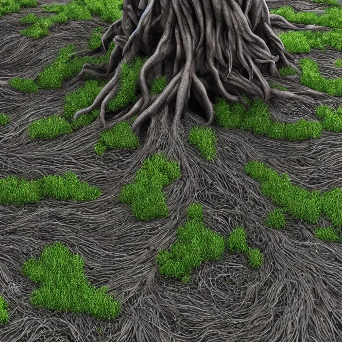 Prompt: roots are growing around the text 9 gag, photorealistic rendering, hyperdetailed