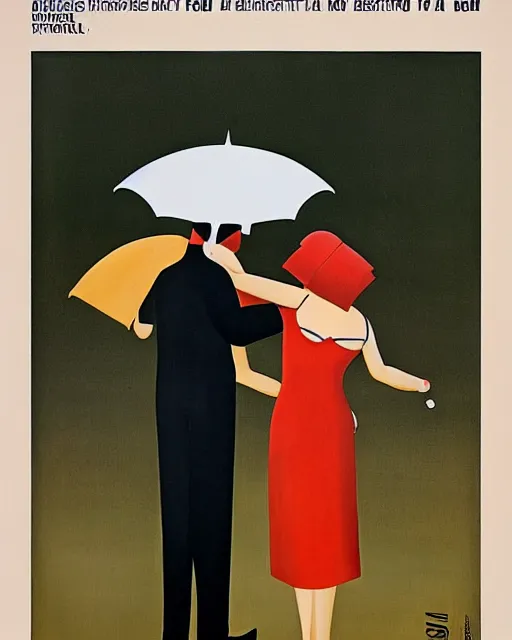 Prompt: a painting of a man and a woman holding an umbrella, an art deco painting by Grant Wood, featured on behance, american scene painting, movie poster, poster art, concert poster