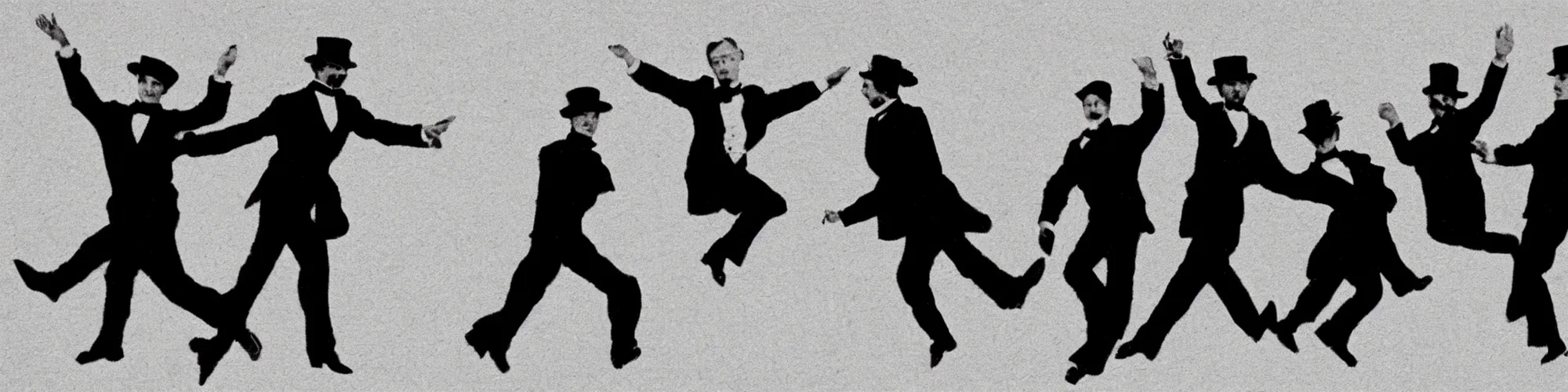 Prompt: ministry of silly walks study in the year 1865, very silly, silhouette