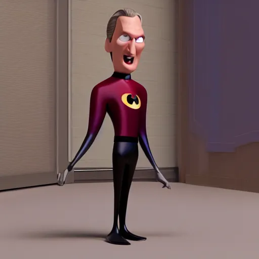 Image similar to bill maher in the incredibles ( 2 0 0 4 ), 3 d render, pixar,