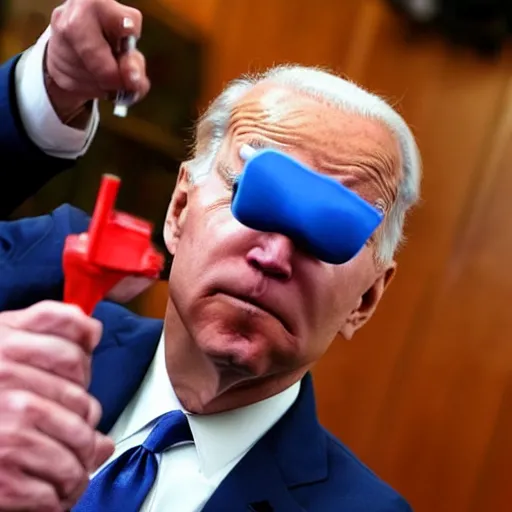 Prompt: a photo of joe biden injecting himself with a needle