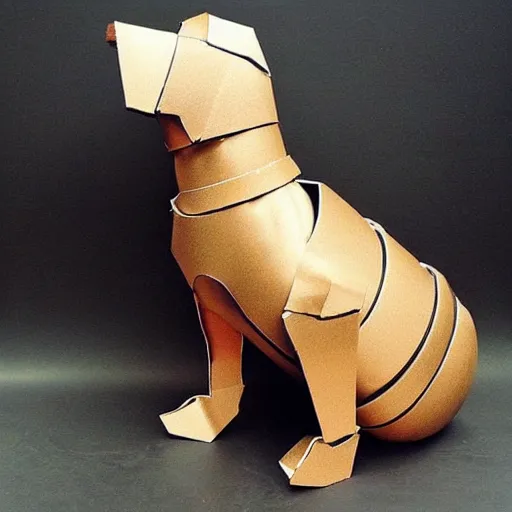 Image similar to “ ultra realistic cardboard dog, suit of armour, planets in the sky ”