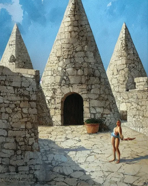 Image similar to trulli, apulia by peter andrew jones, hyper detailed