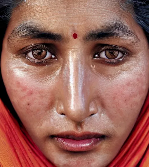 Image similar to vintage_closeup portrait_photo_of_a_stunningly beautiful_nepalese_woman with amazing shiny eyes, hyper detailed by Annie Leibovitz