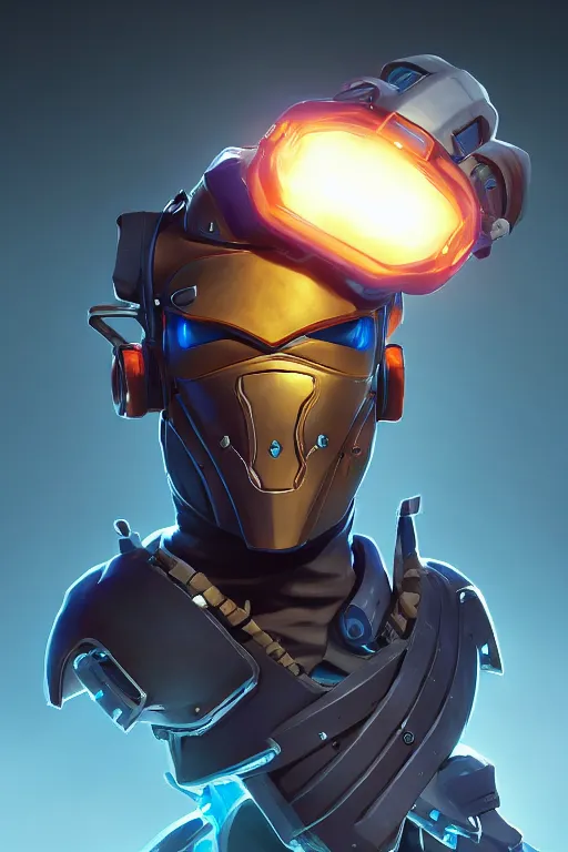 Image similar to epic mask helmet robot ninja portrait stylized as fornite style game design fanart by concept artist gervasio canda, behance hd by jesper ejsing, by rhads, makoto shinkai and lois van baarle, ilya kuvshinov, rossdraws global illumination radiating a glowing aura global illumination ray tracing hdr render in unreal engine 5