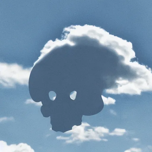 Prompt: a photo of a cloud with the shape of a skull, blue sky