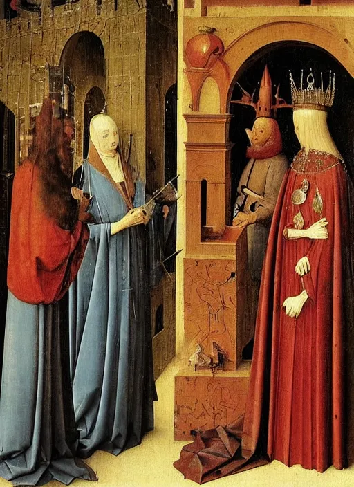 Image similar to Medici family by Jan van Eyck, Hieronymus Bosch, highly detailed medieval painting,