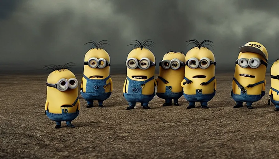 Image similar to the movie se7en!!!!!!!!! starring minions, movie still, directed by David fincher