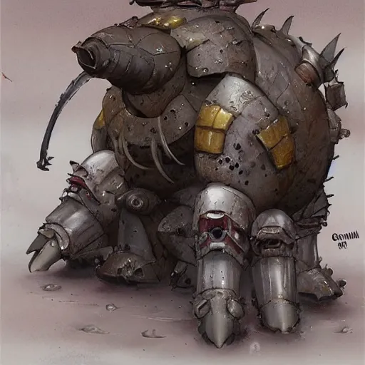 Prompt: an ashigaru mecha boar by brian froud and greg rutkowski