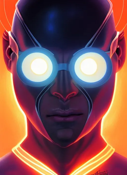 Image similar to symmetry portrait of cyclops from x - men : the animated series ( 1 9 9 2 ), glowing lights, intricate, elegant, highly detailed, digital painting, artstation, concept art, smooth, sharp focus, illustration, art by artgerm and greg rutkowski and alphonse mucha