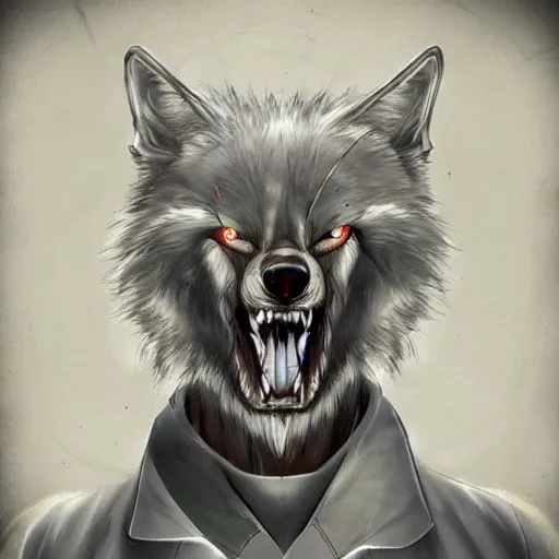 Image similar to wolf mad scientist, trending on Artstation, digital art