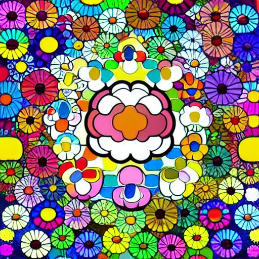 Prompt: A brain made of colorful flowers in a peaceful garden, vibrant digital art by Takashi Murakami, brain made of colorful flowers,