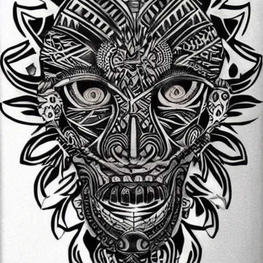 Prompt: black tattoo design, neotribal style, complicated, highly detailed