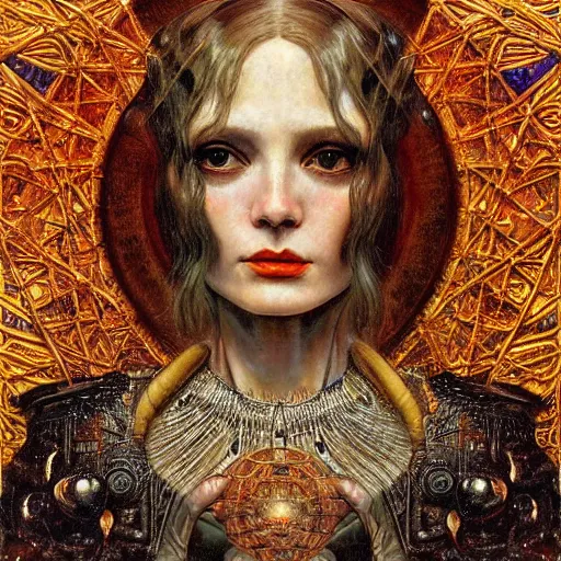 Prompt: renaissance portrait of an art deco machine priestess, reflective detailed textures, highly detailed fantasy science fiction painting by annie swynnerton and jean delville and moebius, norman rockwell and william holman hunt. modern industrial shaman, rich colors, high contrast. artstation