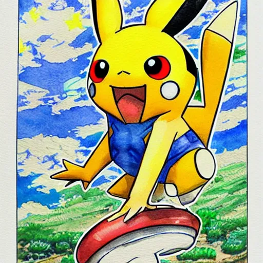 Image similar to bitcoin inspired pokemon, ken sugimori art, original 1 5 1, watercolor