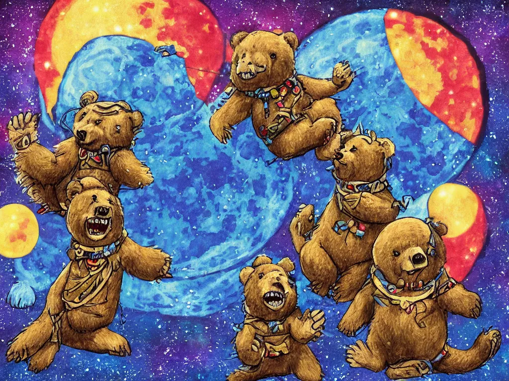 Prompt: Grateful Dead dancing bears on the moon, digital art