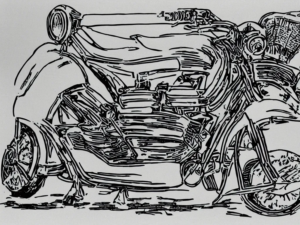 Prompt: cutout drawing of moped by terry collins