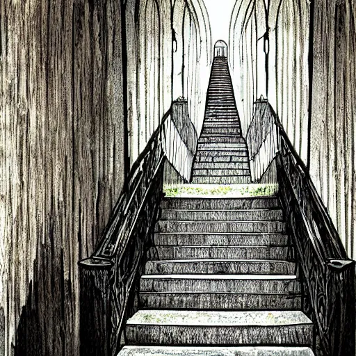 Prompt: a staircase leading to heaven, digital art