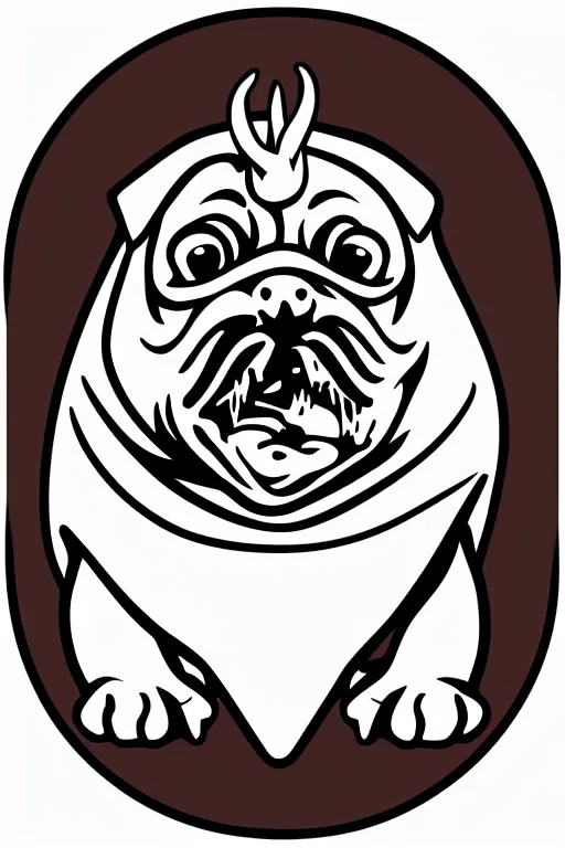 Image similar to Evil pug, the devil, sticker, blood thirsty, spawn of Satan, blood, evil, colorful, illustration, highly detailed, simple, smooth and clean vector curves, no jagged lines, vector art, smooth