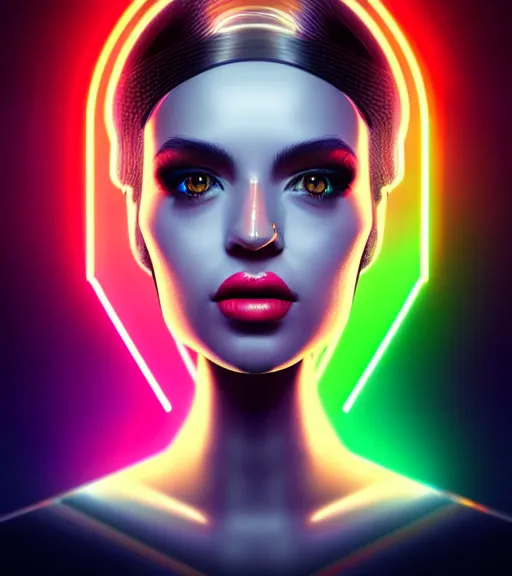 Image similar to symmetry!! latin princess of technology, solid cube of light, hard edges, product render retro - futuristic poster scifi, lasers and neon circuits, beautiful woman latin princess, intricate, elegant, highly detailed, digital painting, artstation, concept art, smooth, sharp focus, illustration, dreamlike, art by artgerm