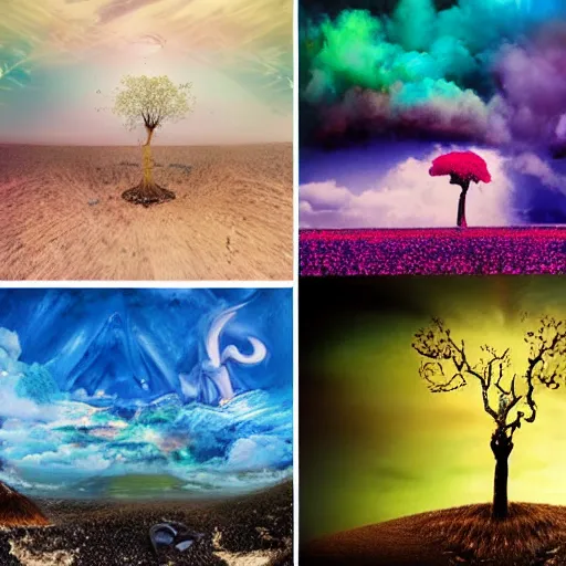 Image similar to life before birth and death after destruction, surreal and colorful