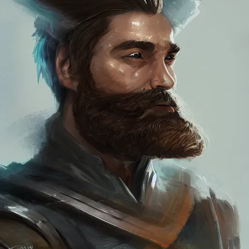 Image similar to portrait of a Germanic man with a beard and flight suit, D&D, sci-fi, elegant, hopeful, muscular, highly detailed, digital painting, artstation, concept art, smooth, sharp focus, illustration