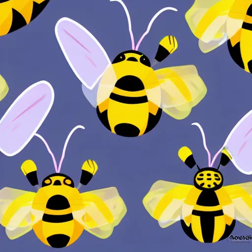 Image similar to a super cute team of bees wearing ninja gear, hyperrealistic, digital art, 4 k