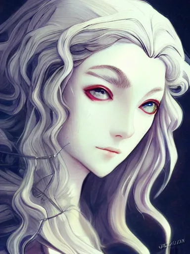 Image similar to a woman's face, baroque style, elegant, beautiful, mesmerizing, concept art, fancy clothing, highly detailed, artstation, behance, deviantart, inspired by innocent manga, inspired by castlevania concept art, trending, ayami kojima, shinichi sakamoto