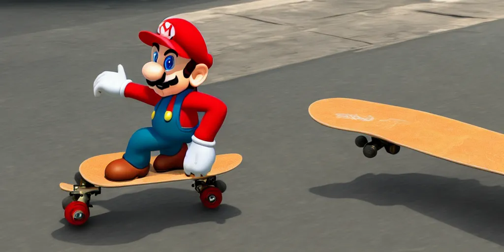 Prompt: Super mario on a skateboard unreal engine, 4k, 8k,