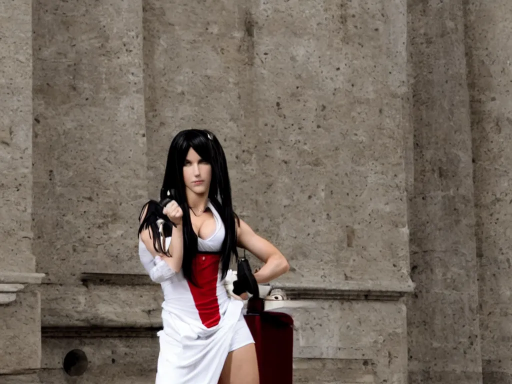 Prompt: Tifa Lockheart at the italian senate.