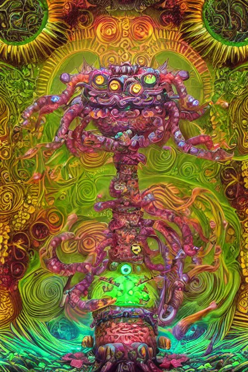 Image similar to creature sushi roots cactus elemental flush of force nature micro world fluo light deepdream a wild amazing steampunk baroque ancient alien creature, intricate detail, colorful digital painting radiating a glowing aura global illumination ray tracing